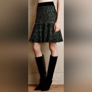 Moth Textured Skater Pop-Tweed Skirt Size S, M Green Motif NW ANTHROPOLOGIE